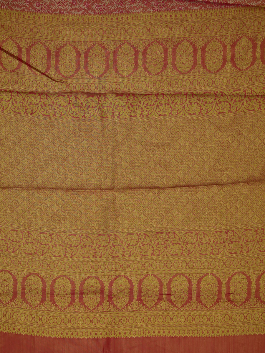 Terracotta Red Kanchipuram Inspired Semi Silk Saree with Wide Wide Contrast Border