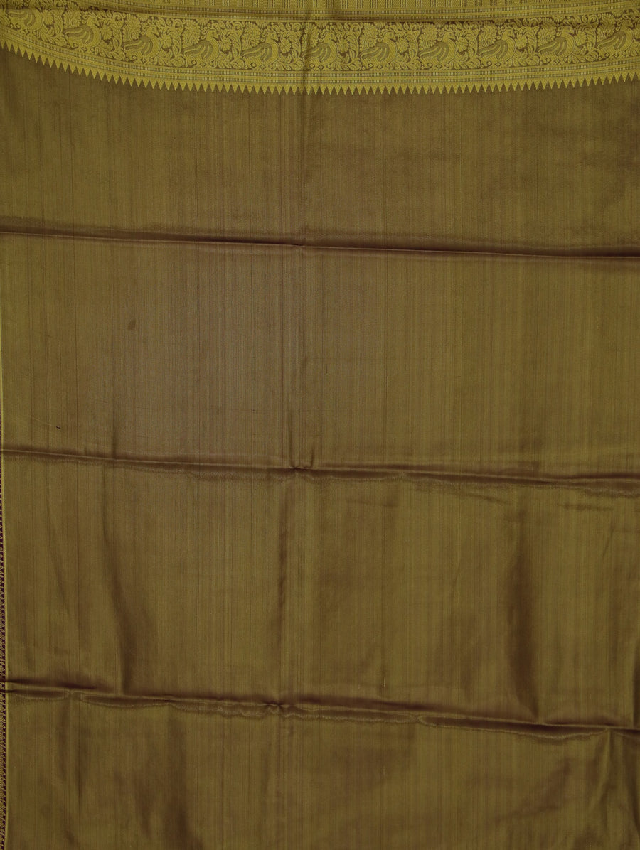 Champagne Gold Kanchipuram Inspired Semi Silk Saree with Wide Wide Contrast Border