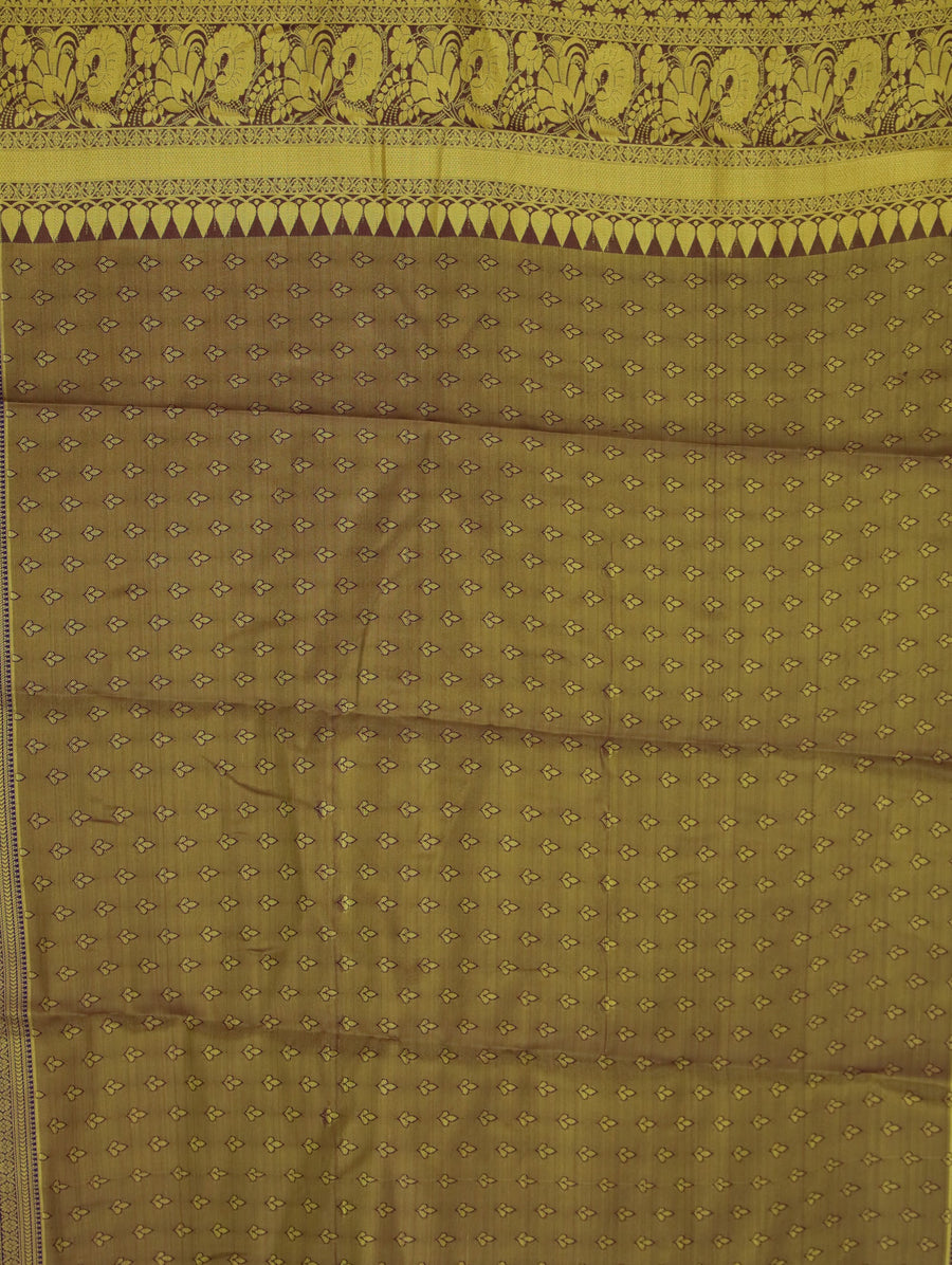 Champagne Gold Kanchipuram Inspired Semi Silk Saree with Wide Wide Contrast Border