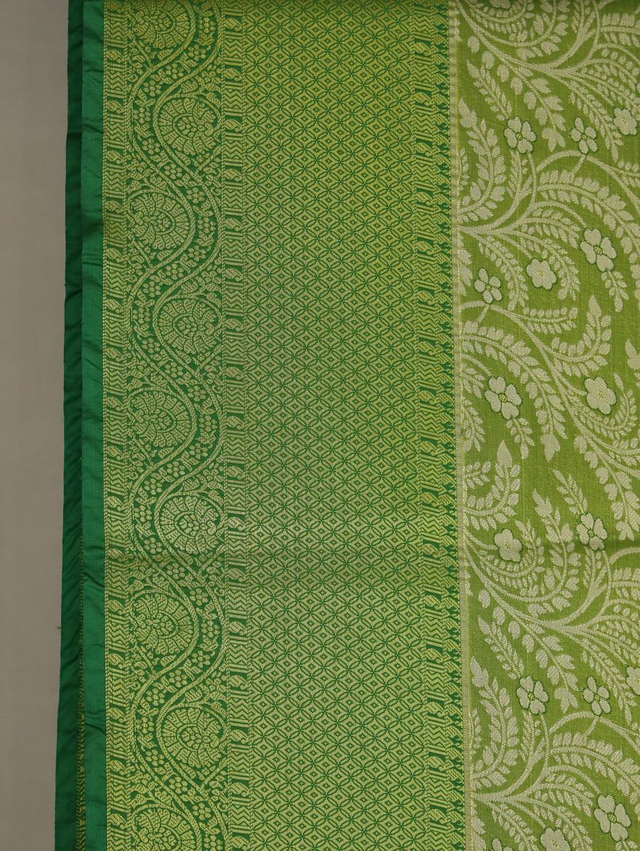 Olive Green Kanchipuram Inspired Semi Silk Saree with Wide Wide Self Border