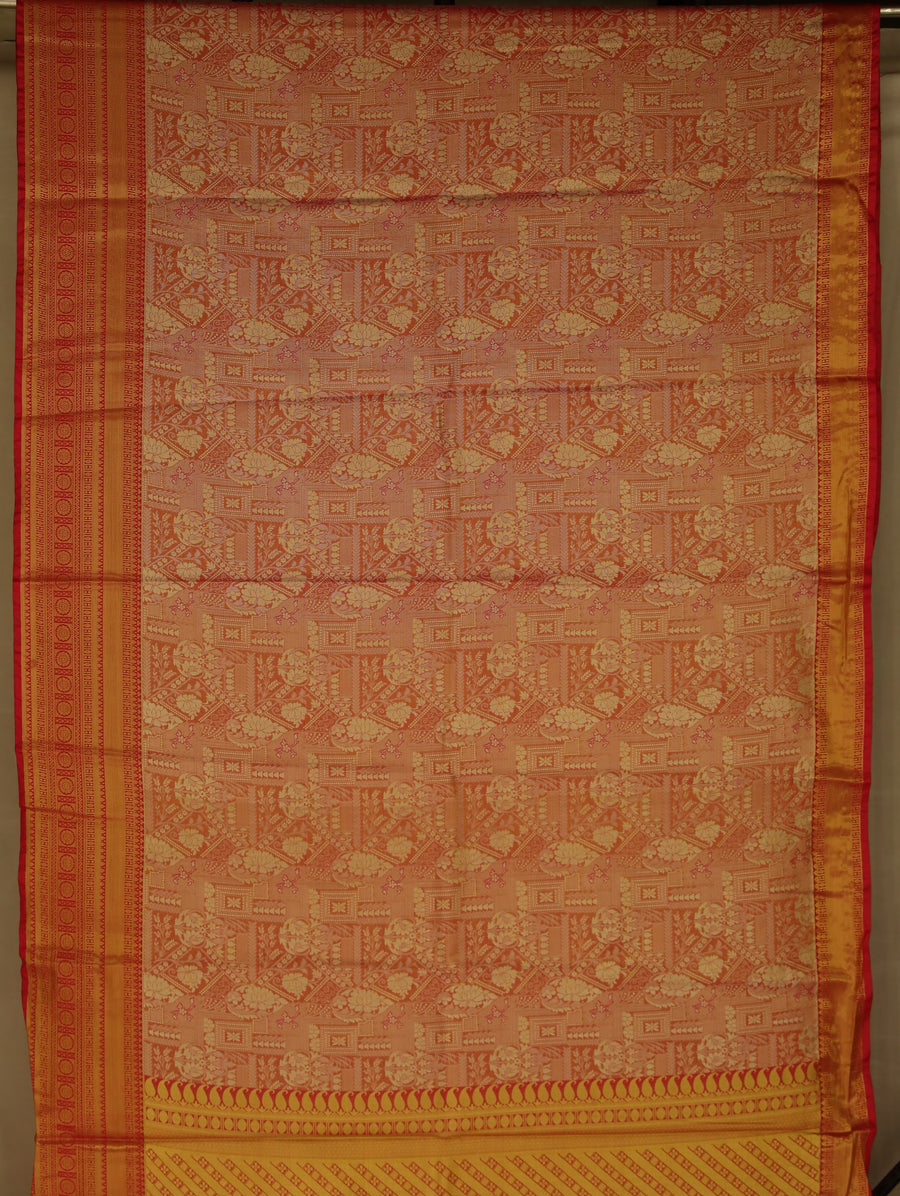 Sunset Orange Dharmavaram Inspired Semi Silk Saree with Wide Wide Self Border