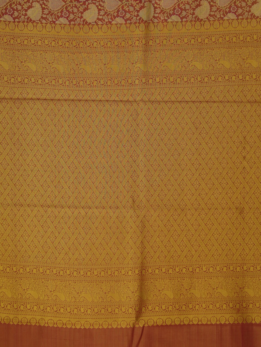 Gold and Russet Red Dharmavaram Inspired Semi Silk Saree with Medium Medium Contrast Border