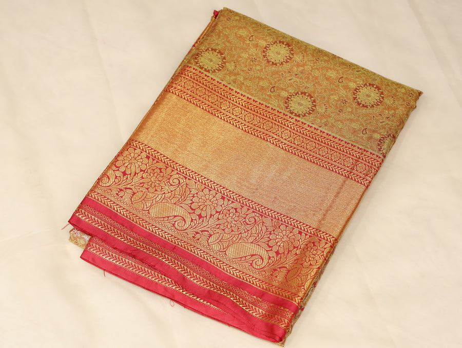 Sunset Orange Dharmavaram Inspired Semi Silk Saree with Wide Wide Contrast Border