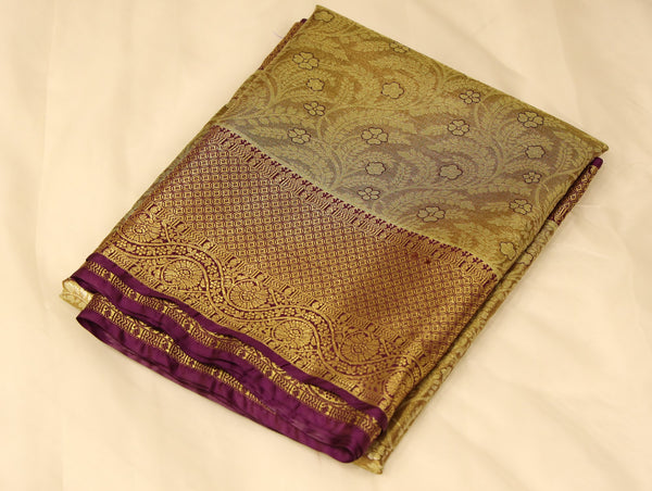 Antique Gold Kanchipuram Inspired Semi Silk Saree with Wide Wide Contrast Border