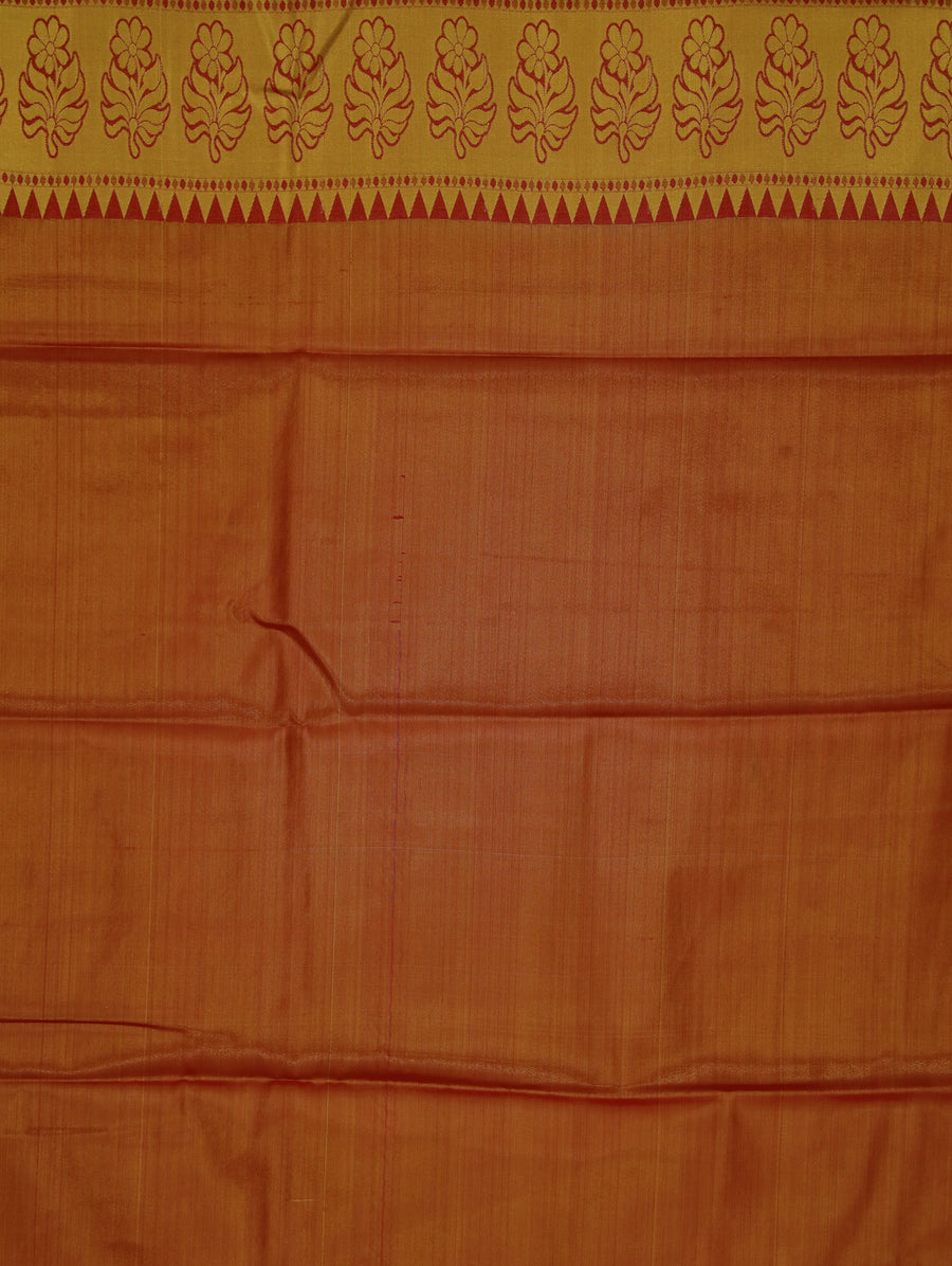 Sunset Orange Kanchipuram Inspired Semi Silk Saree with Medium Medium Contrast Border