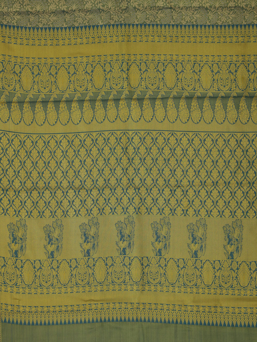 Sage Green Mysore Inspired Semi Silk Saree with Wide Wide Contrast Border
