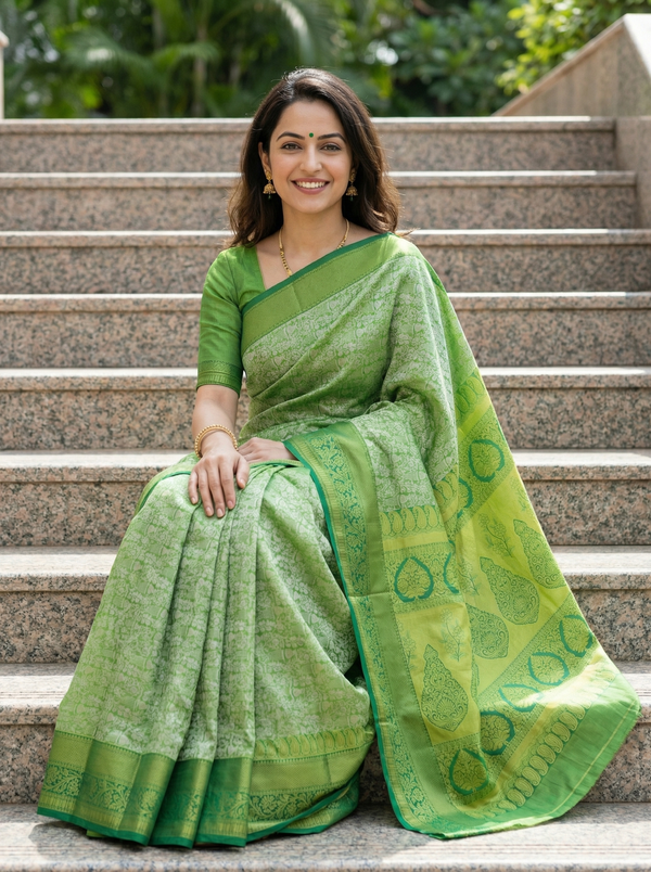 Meadow Green Uppada Inspired Semi Silk Saree with Medium Medium Self Border