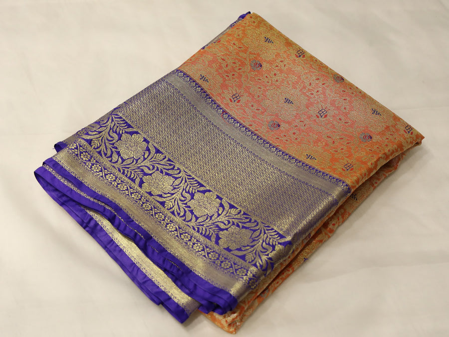 Champagne Gold Dharmavaram Inspired Semi Silk Saree with Medium Medium Contrast Border