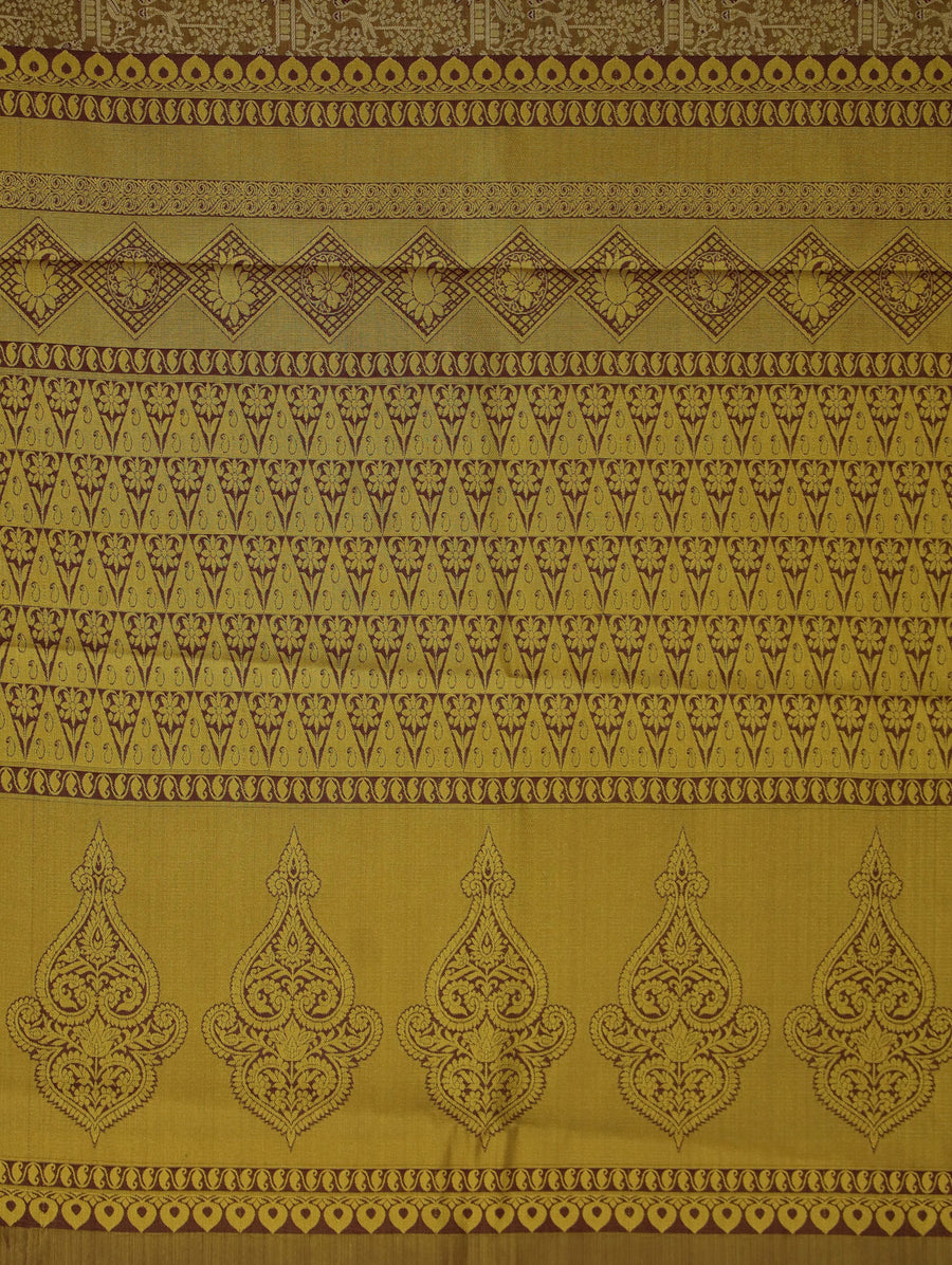 Antique Gold Dharmavaram Inspired Semi Silk Saree with Wide Wide Contrast Border