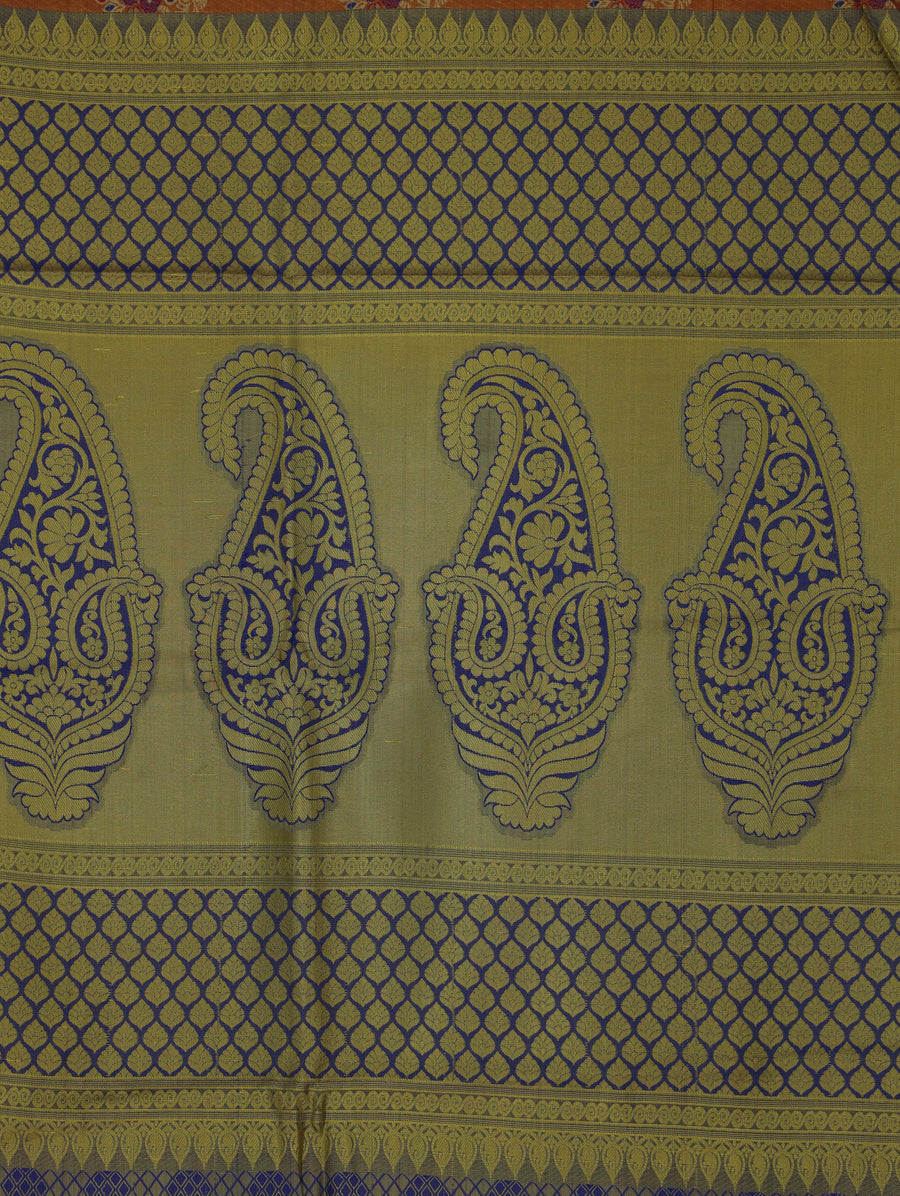 Burnt Orange Kanchipuram Inspired Semi Silk Saree with Wide Wide Contrast Border