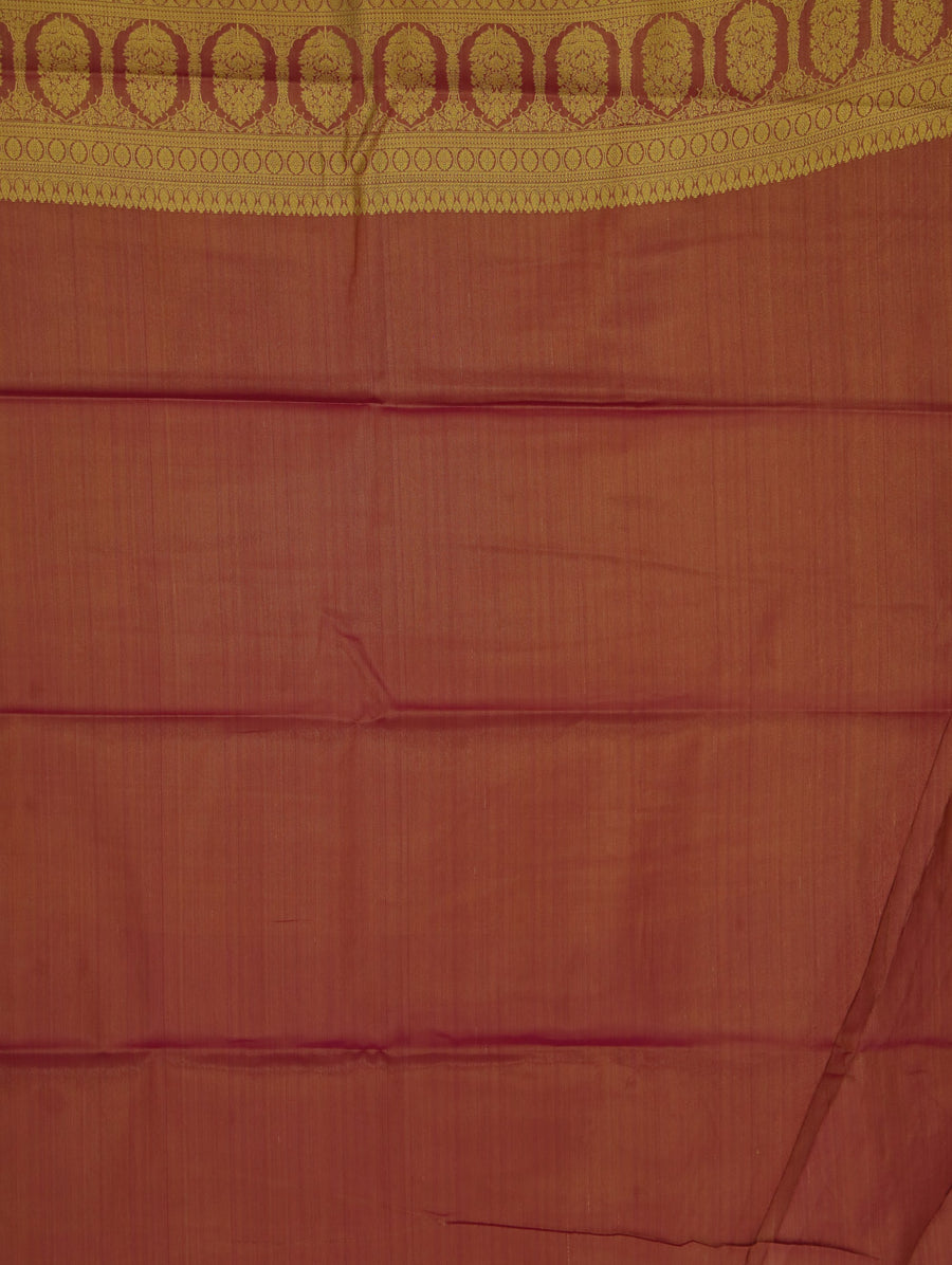 Rosewood Red Kanchipuram Inspired Semi Silk Saree with Wide Wide Contrast Border
