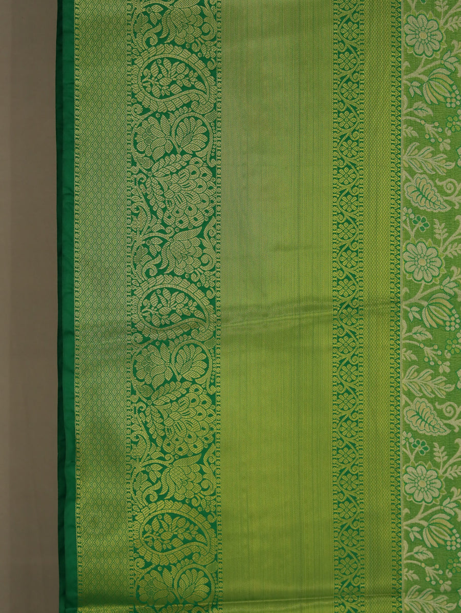 Lime Green Mysore Inspired Semi Silk Saree with Medium Medium Self Border
