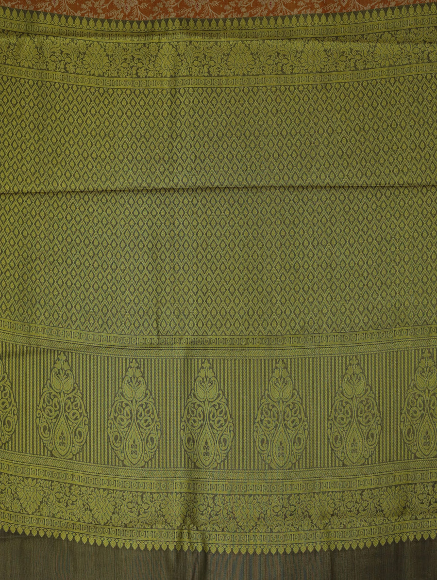 Burnt Orange Dharmavaram Inspired Semi Silk Saree with Wide Wide Contrast Border