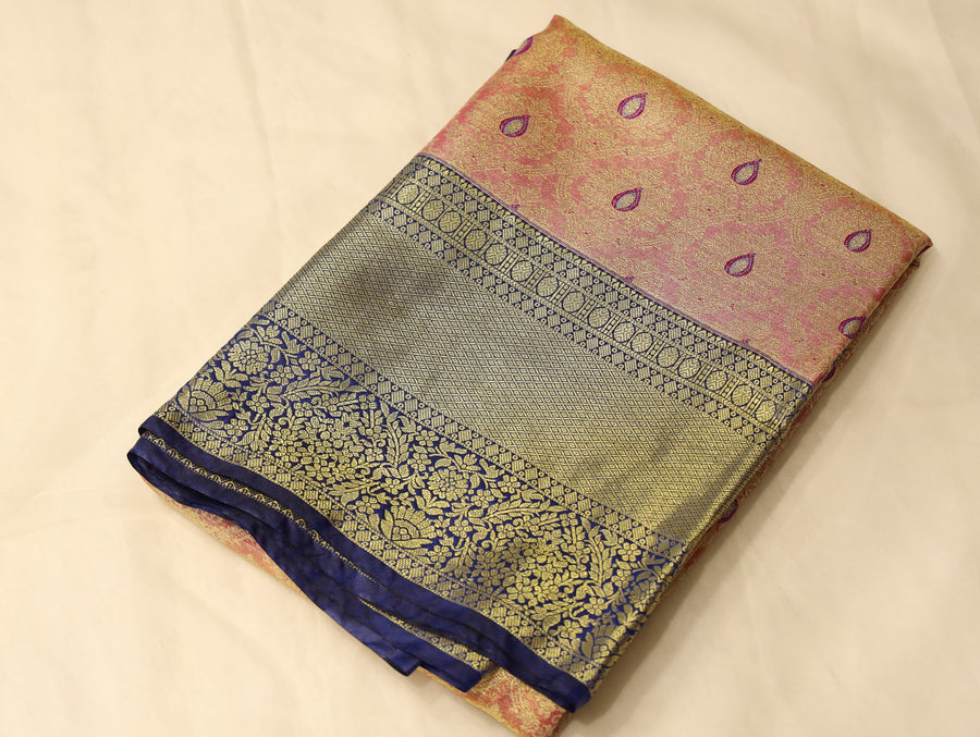 Olive Green Kanchipuram Inspired Semi Silk Saree with Wide Wide Contrast Border