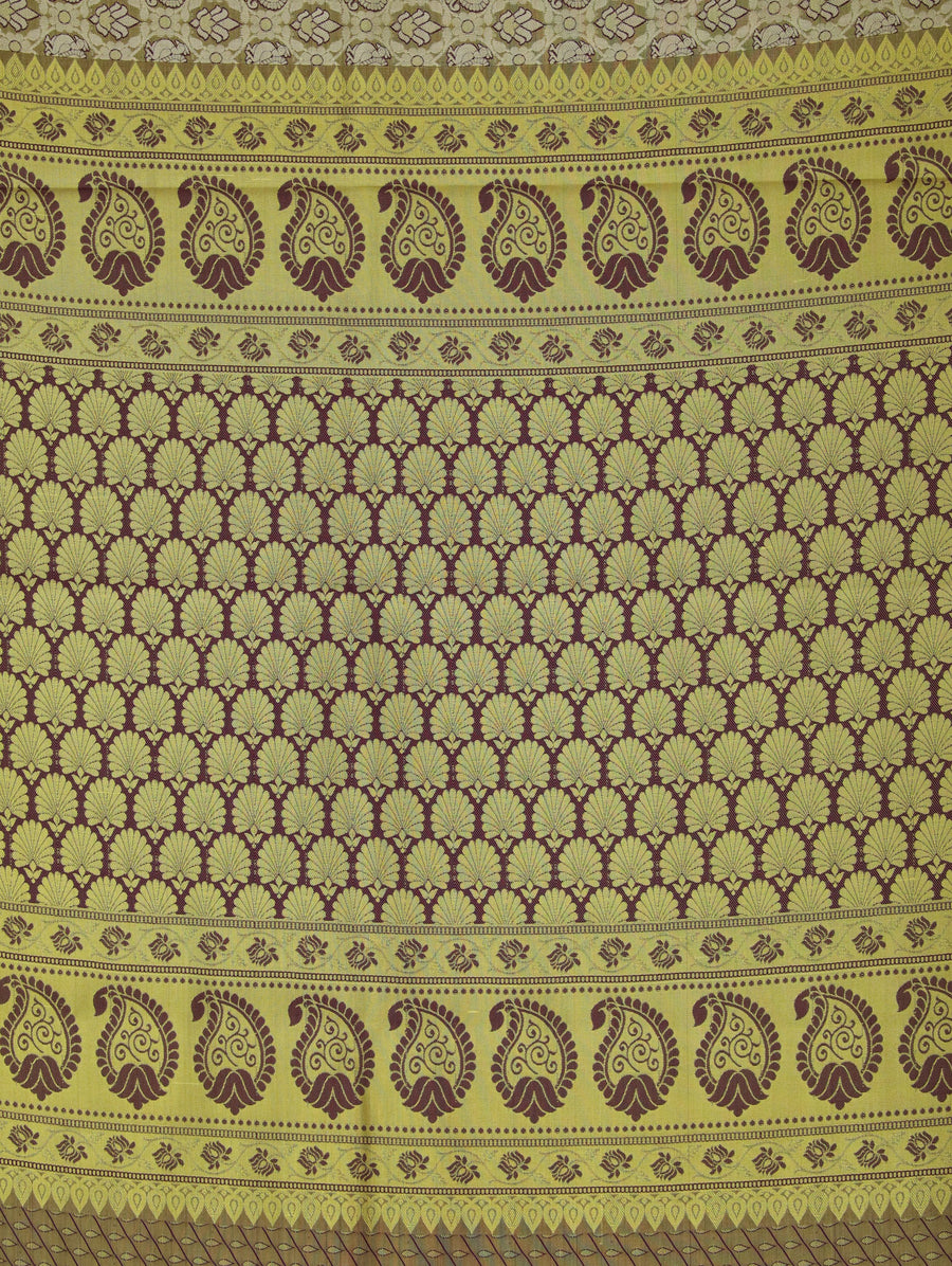 Champagne Gold Kanchipuram Inspired Semi Silk Saree with Wide Wide Contrast Border