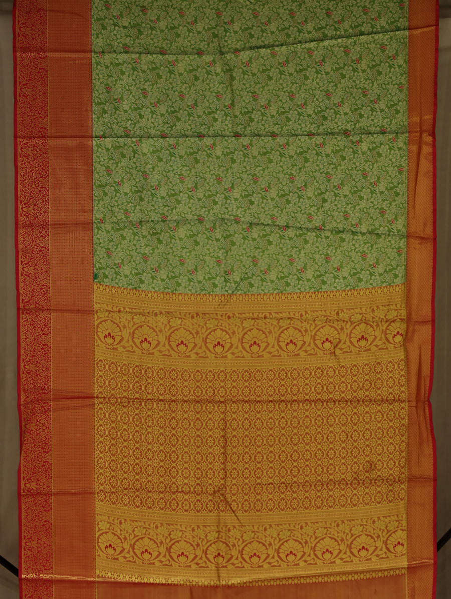 Sage Green Kanchipuram Inspired Semi Silk Saree with Wide Wide Contrast Border