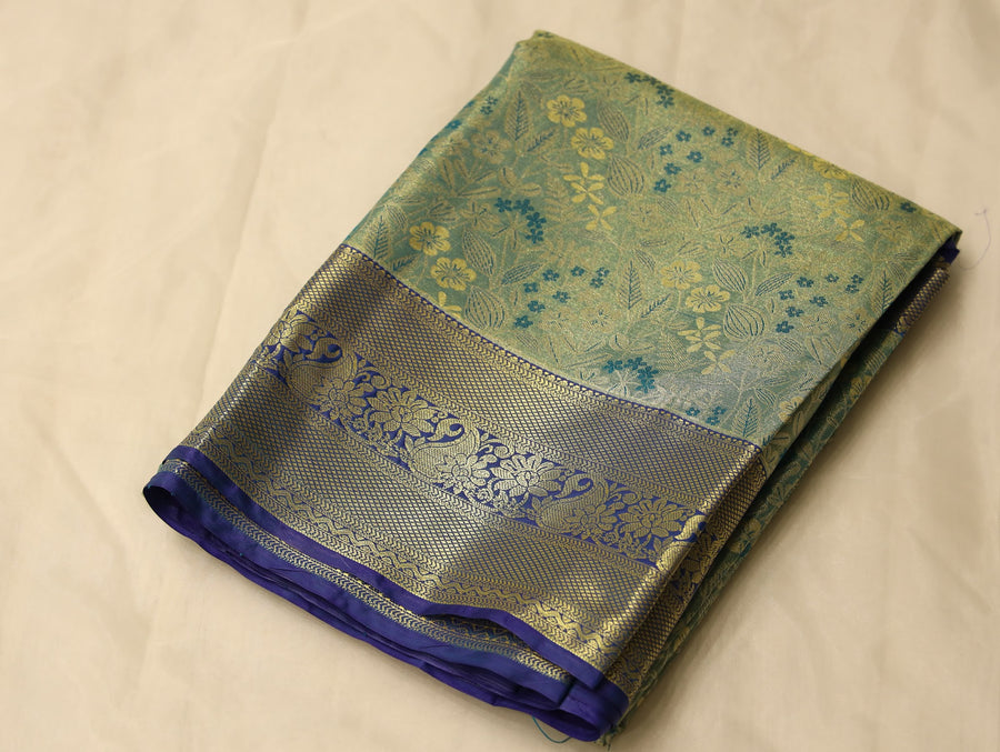 Olive Green Uppada Inspired Semi Silk Saree with Narrow Narrow Contrast Border