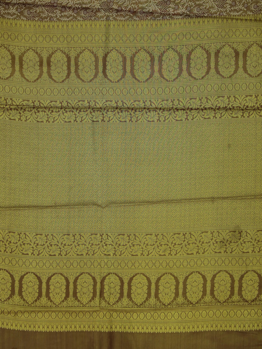 Olive Green Dharmavaram Inspired Semi Silk Saree with Medium Medium Contrast Border
