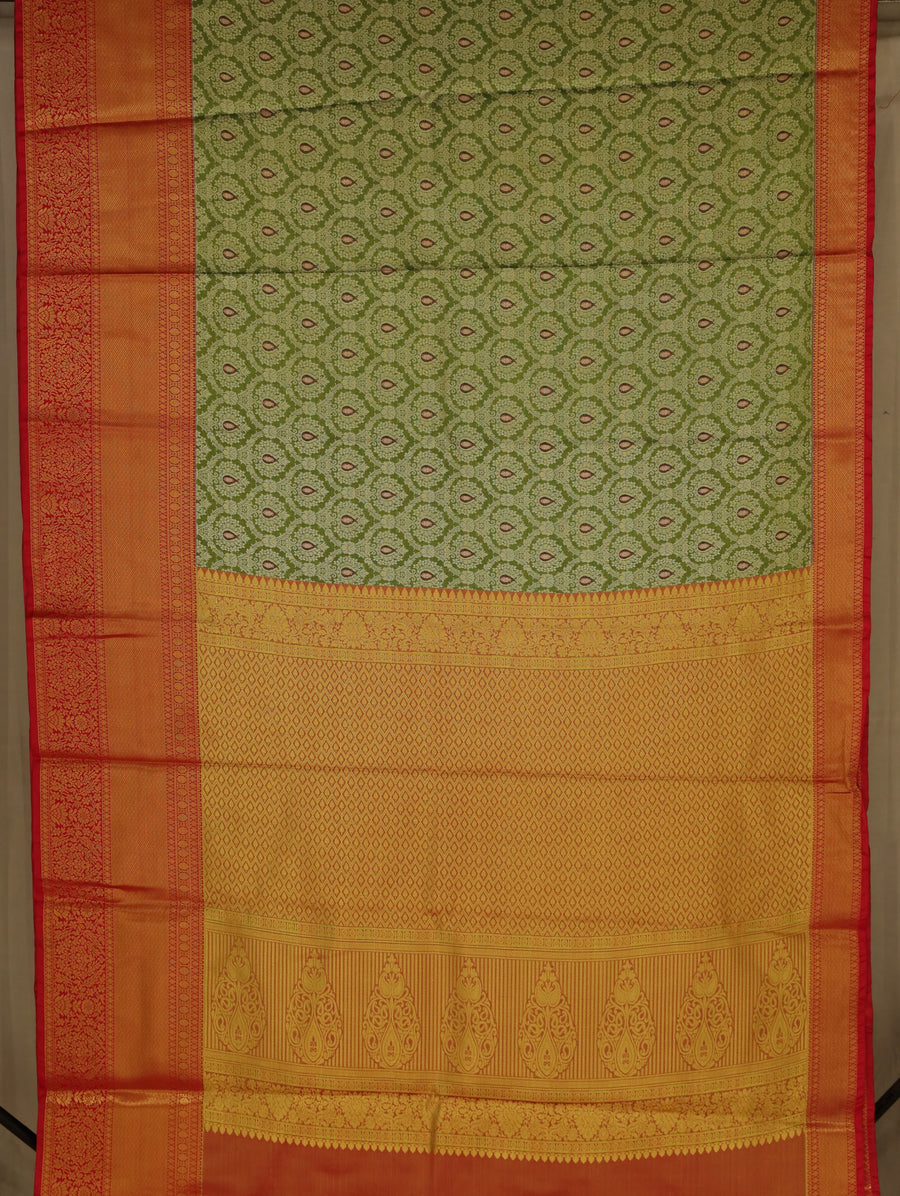 Sage Green Kanchipuram Inspired Semi Silk Saree with Wide Wide Contrast Border