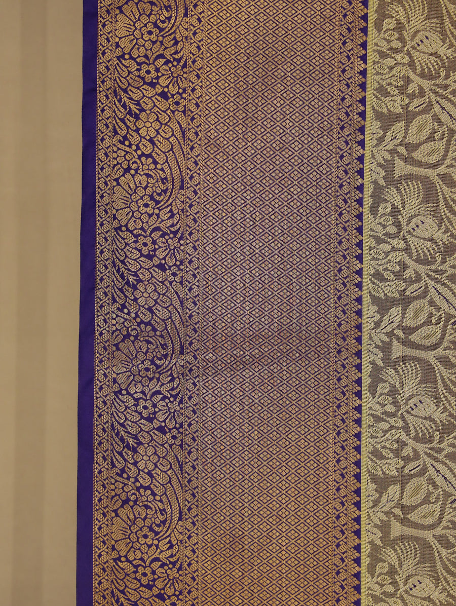 Olive Green Kanchipuram Inspired Semi Silk Saree with Medium Medium Contrast Border