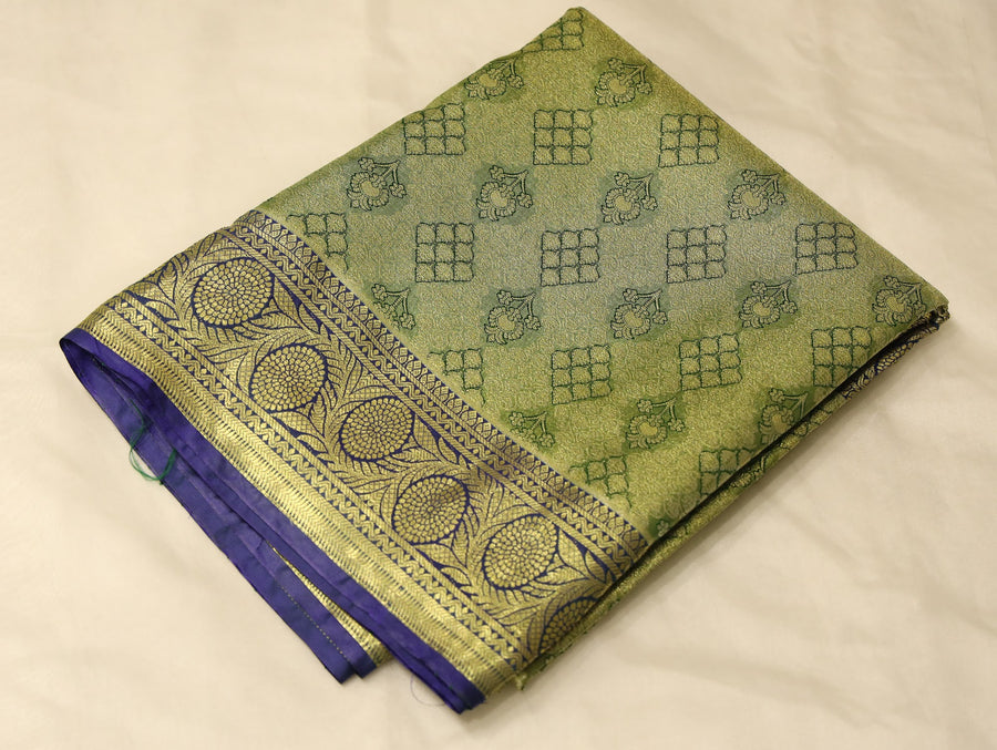 Olive Green Dharmavaram Inspired Semi Silk Saree with Medium Medium Contrast Border