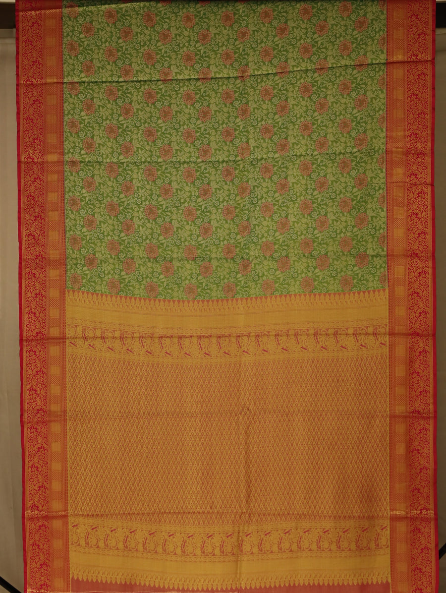 Sage Green Kanchipuram Inspired Semi Silk Saree with Medium Medium Contrast Border