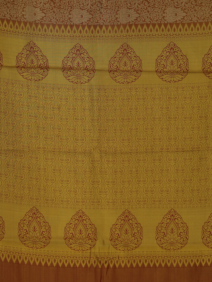 Champagne Gold Kanchipuram Inspired Semi Silk Saree with Wide Wide Contrast Border