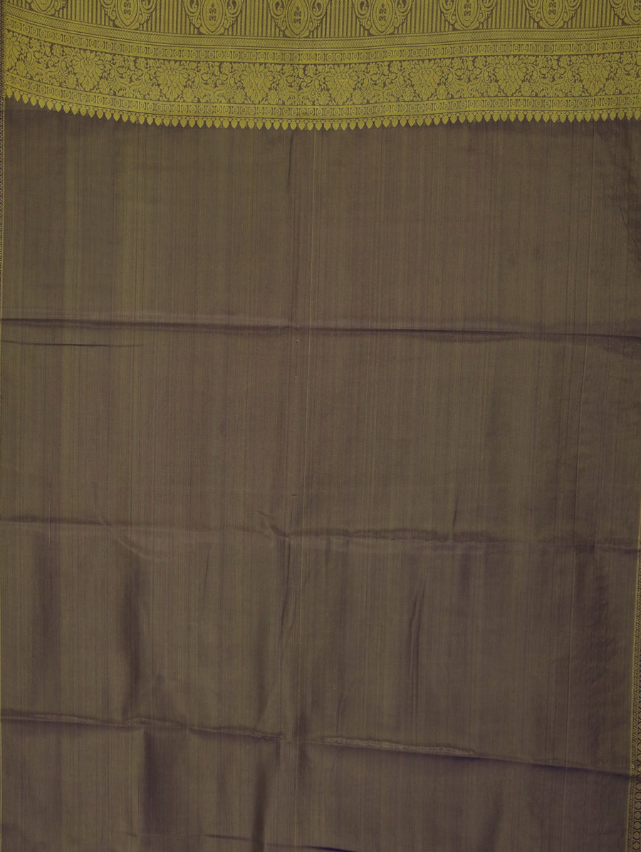 Champagne Gold Kanchipuram Inspired Semi Silk Saree with Wide Wide Contrast Border