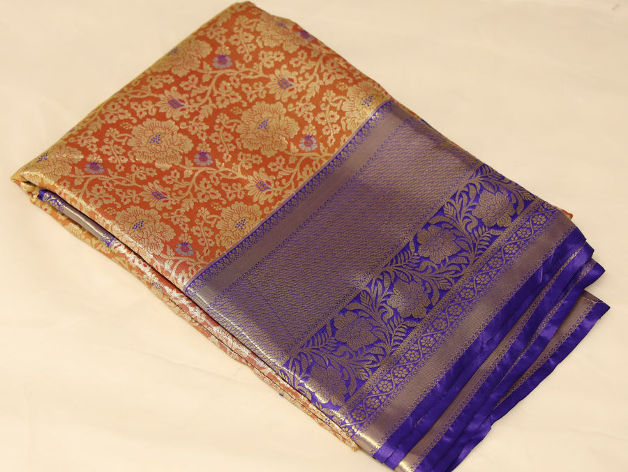 Soft Taupe Dharmavaram Inspired Semi Silk Saree with Wide Wide Contrast Border