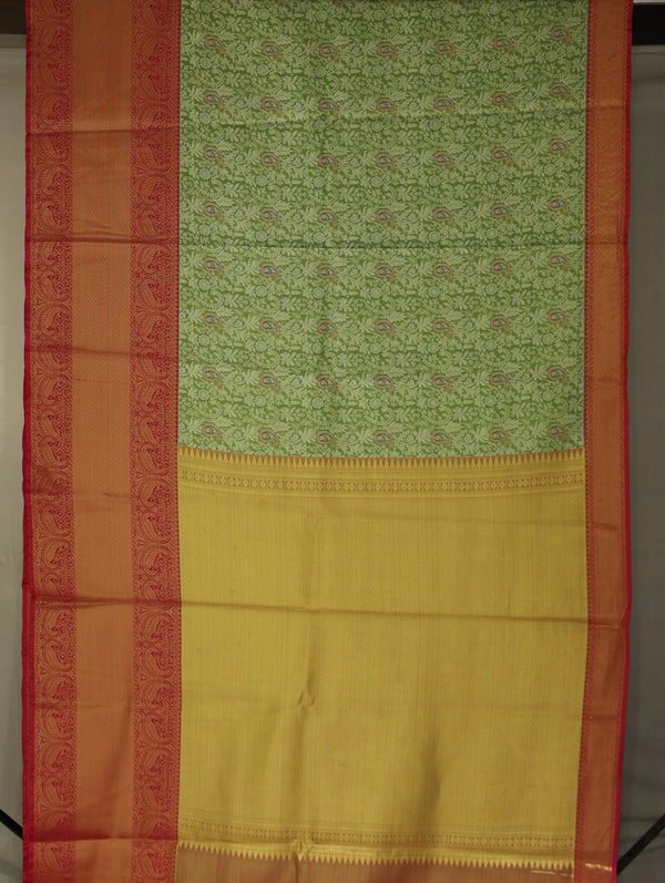 Sage Green Kanchipuram Inspired Semi Silk Saree with Wide Wide Contrast Border