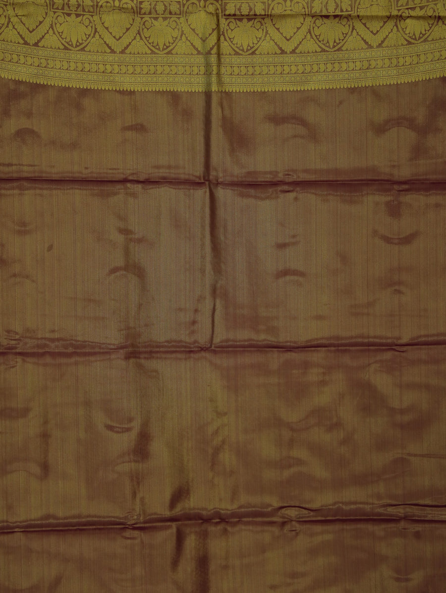 Champagne Gold Kanchipuram Inspired Semi Silk Saree with Wide Wide Contrast Border