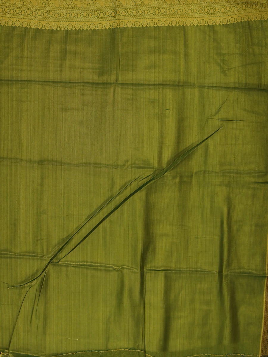 Moss Green Kanchipuram Inspired Semi Silk Saree with Wide Wide Contrast Border