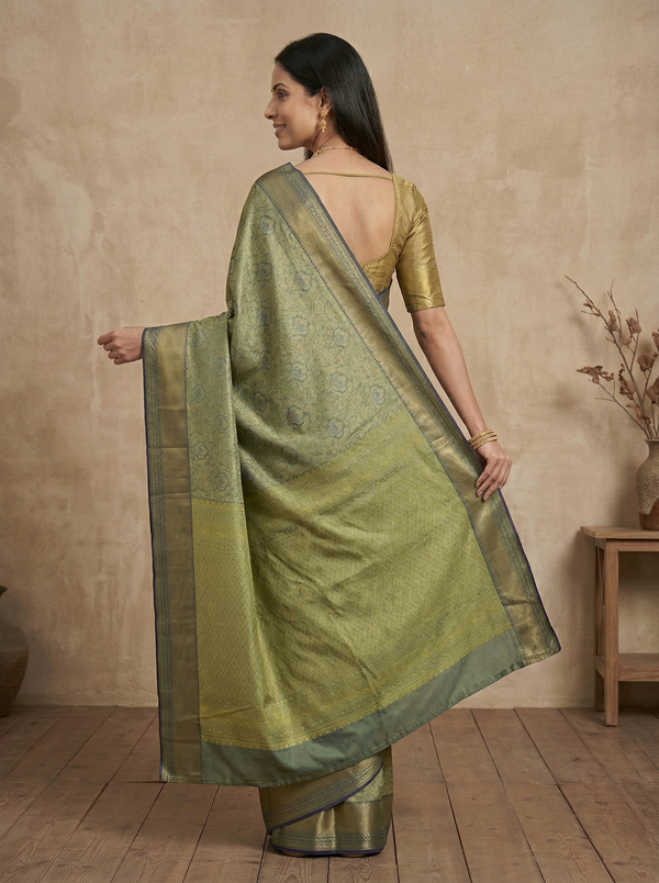 Mint Green Uppada Inspired Semi Silk Saree with Medium Medium Contrast Border
