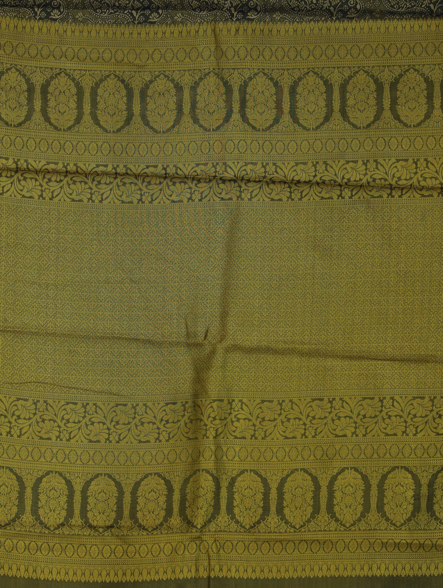 Olive Green Dharmavaram Inspired Semi Silk Saree with Wide Wide Contrast Border