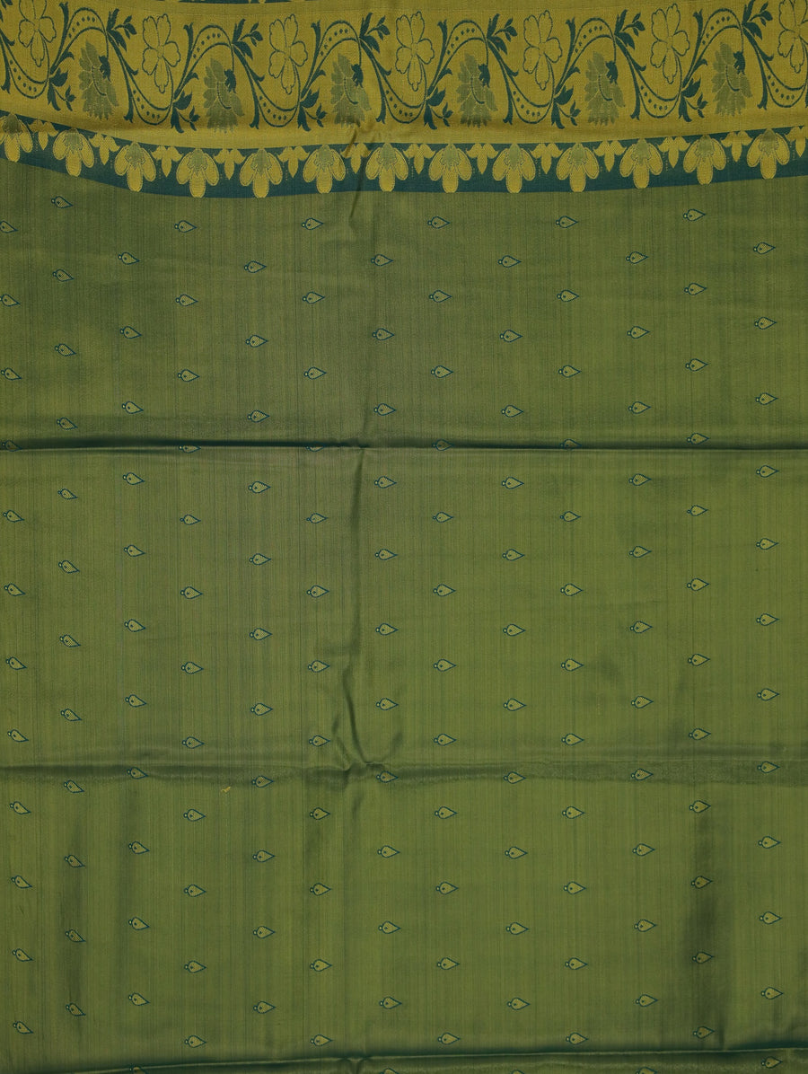 Moss Green Dharmavaram Inspired Semi Silk Saree with Medium Medium Contrast Border