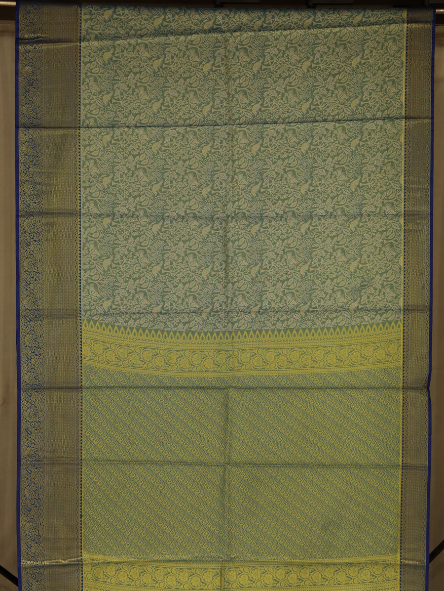Sage Green Dharmavaram Inspired Semi Silk Saree with Medium Medium Contrast Border