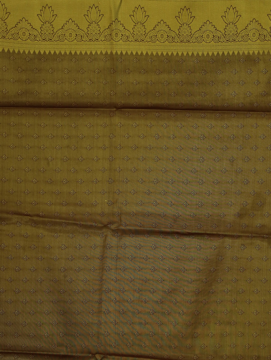 Olive Green Kanchipuram Inspired Semi Silk Saree with Medium Medium Contrast Border