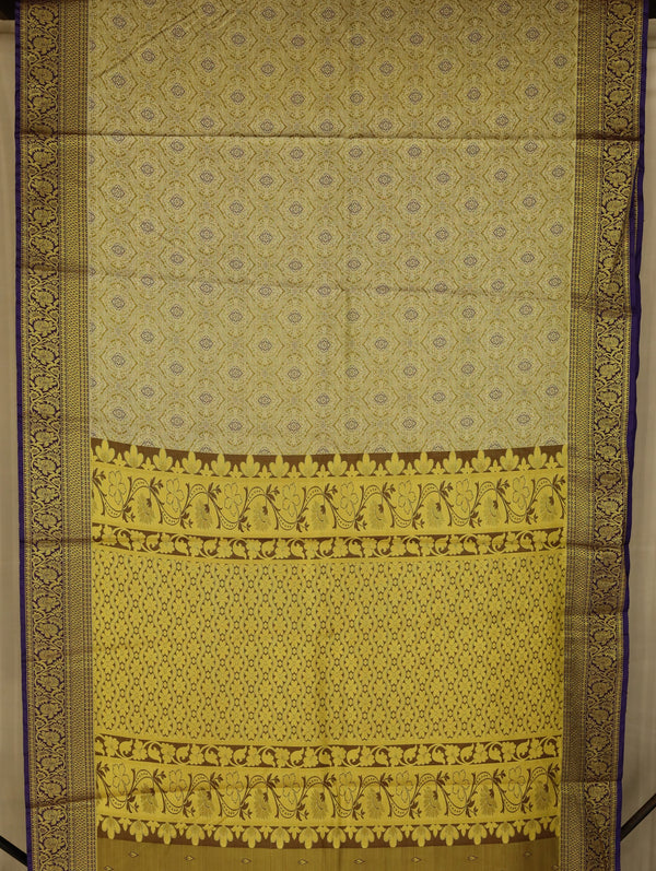 Champagne Gold Dharmavaram Inspired Semi Silk Saree with Wide Wide Contrast Border
