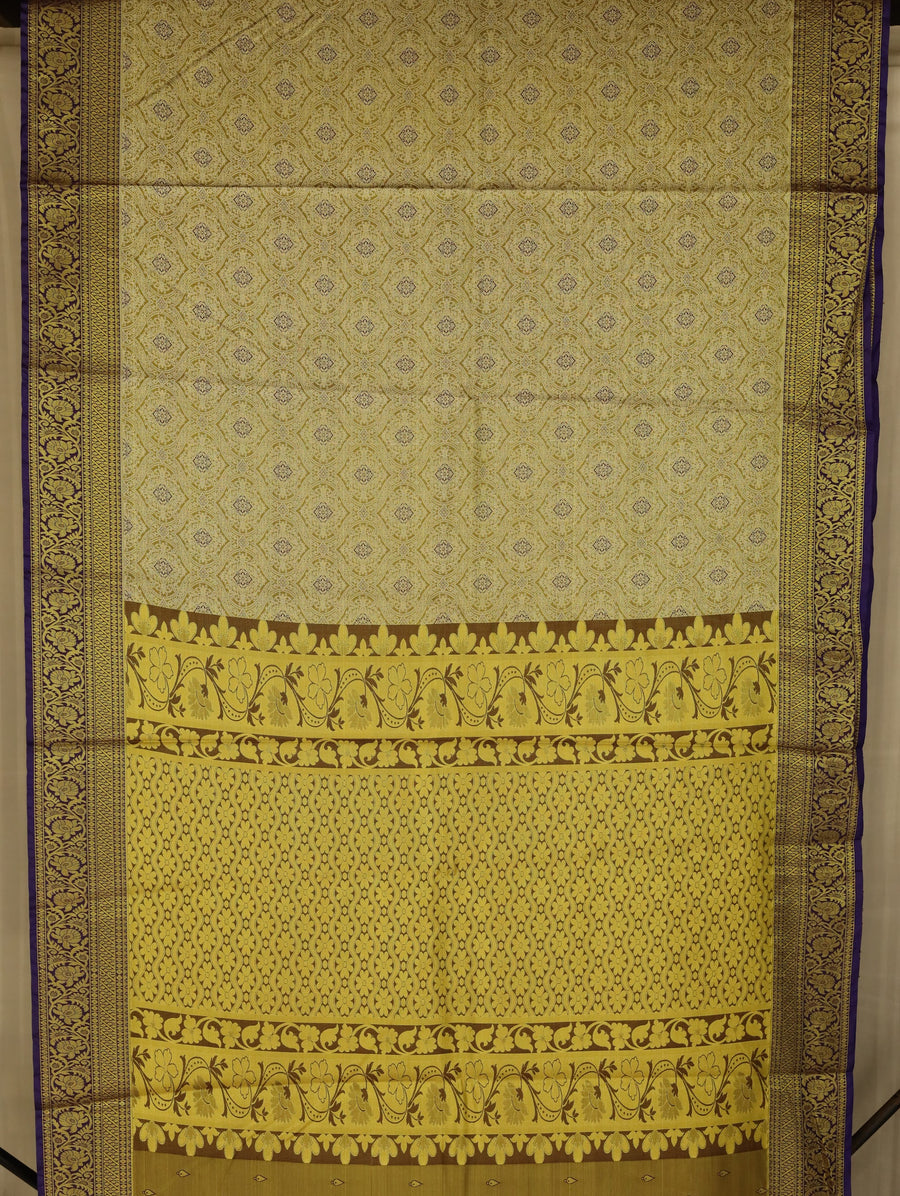 Champagne Gold Dharmavaram Inspired Semi Silk Saree with Wide Wide Contrast Border