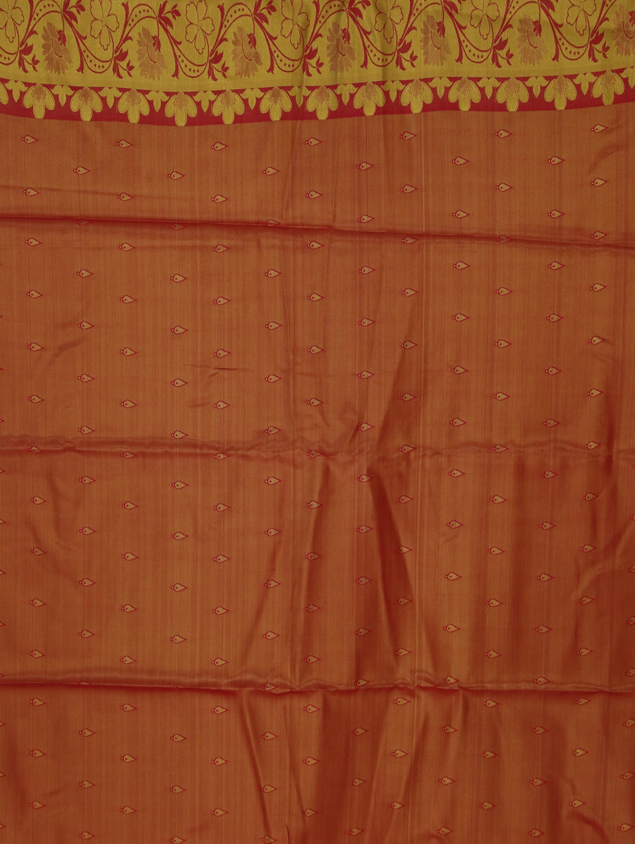 Burnt Orange Dharmavaram Inspired Semi Silk Saree with Wide Wide Contrast Border