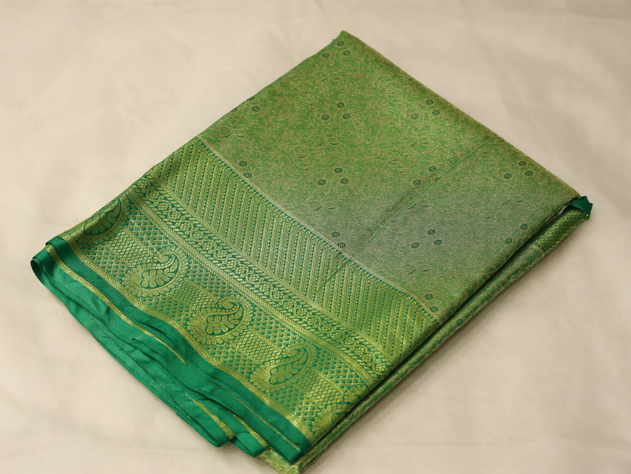 Fern Green Mysore Inspired Semi Silk Saree with Wide Wide Self Border
