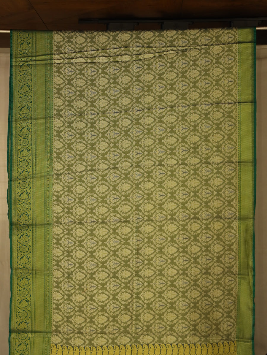 Olive Green Dharmavaram Inspired Semi Silk Saree with Wide Wide Self Border