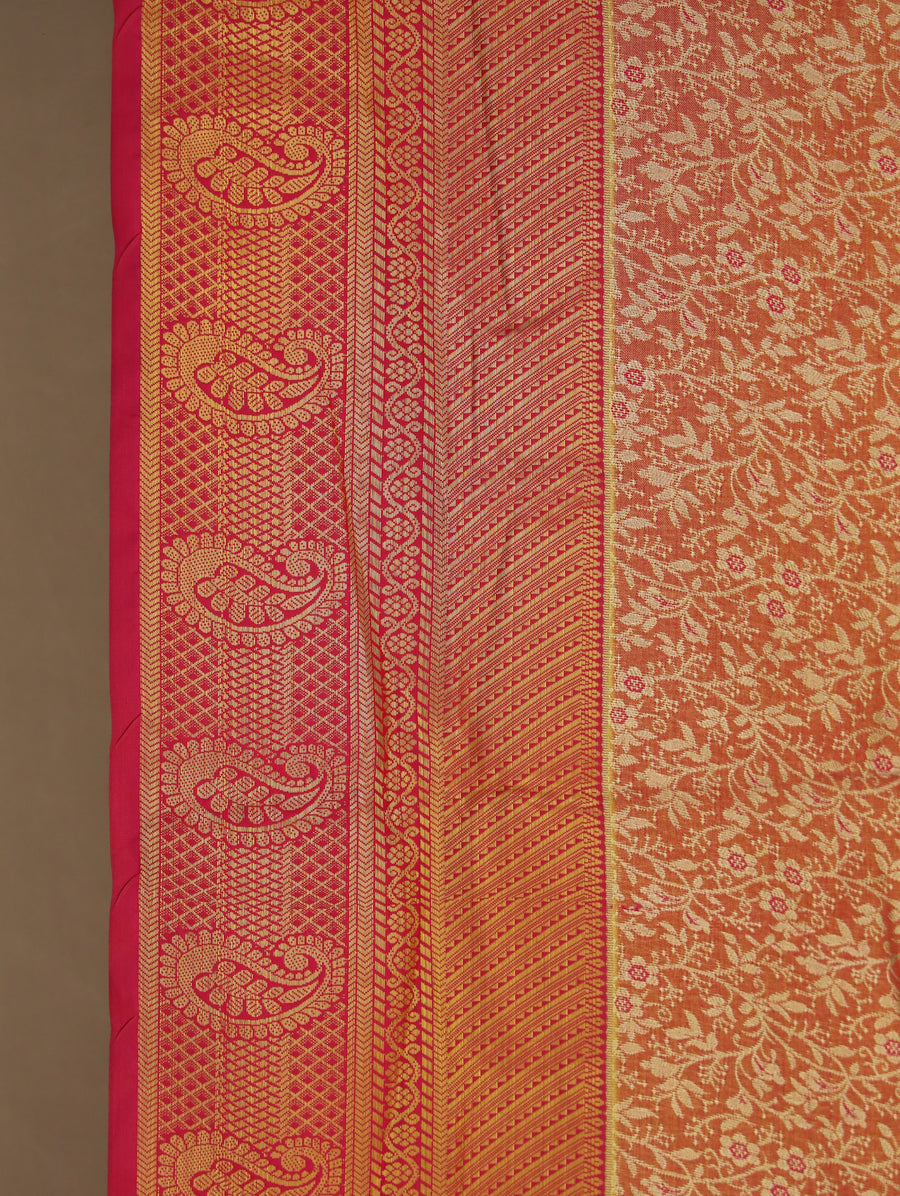 Burnt Orange Kanchipuram Inspired Semi Silk Saree with Medium Medium Contrast Border