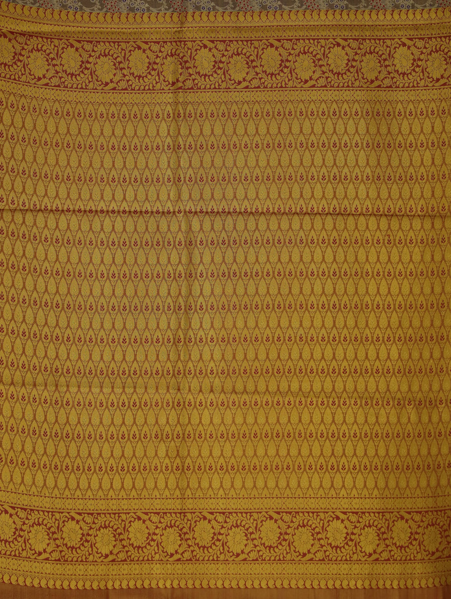 Champagne Gold Dharmavaram Inspired Semi Silk Saree with Wide Wide Contrast Border