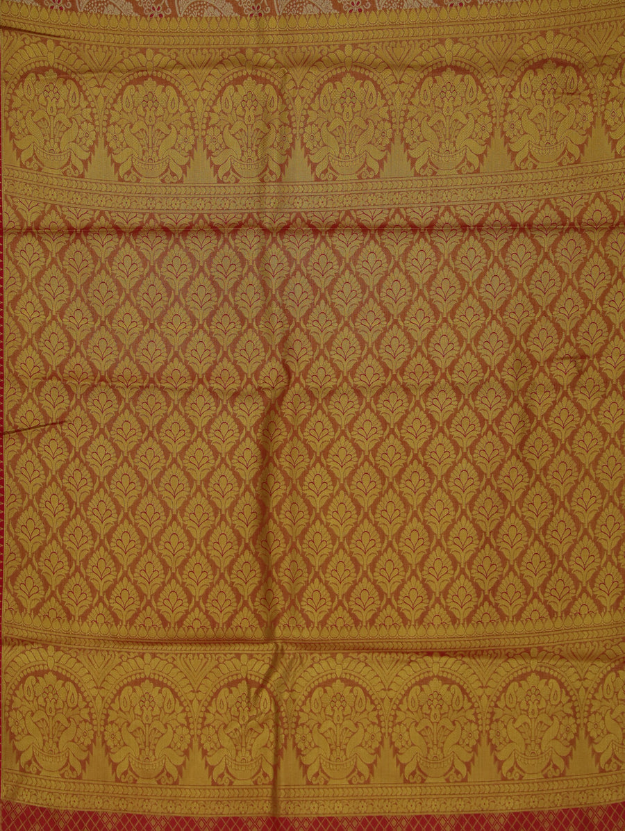 Champagne Gold Kanchipuram Inspired Semi Silk Saree with Wide Wide Contrast Border
