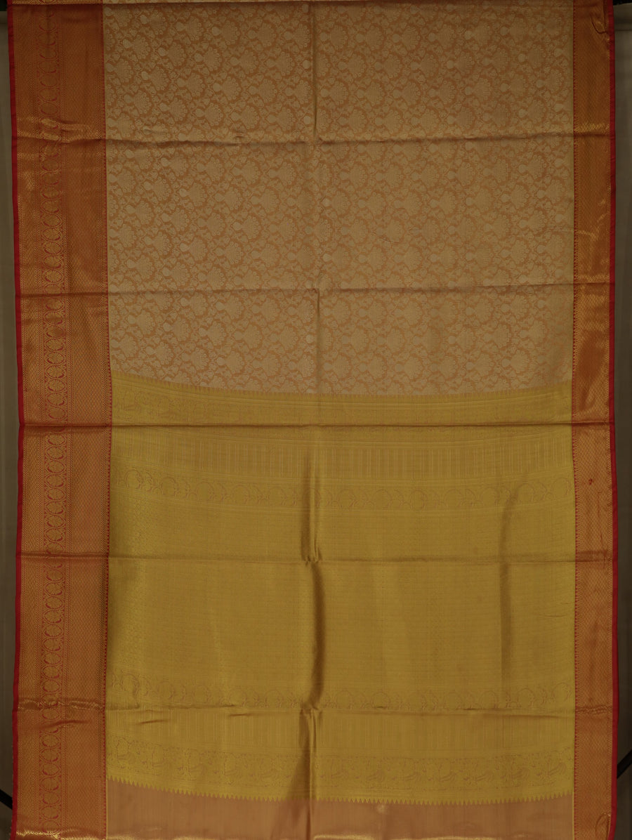 Champagne Gold Dharmavaram Inspired Semi Silk Saree with Wide Wide Contrast Border