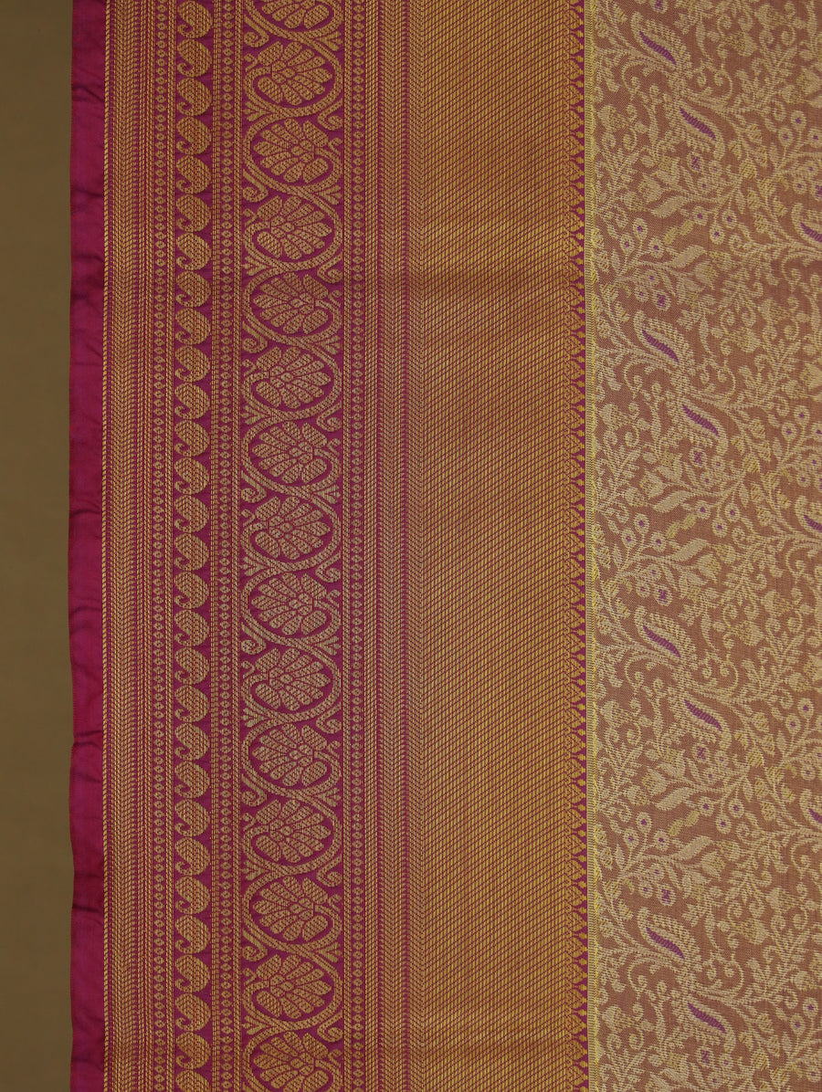 Champagne Gold Dharmavaram Inspired Semi Silk Saree with Wide Wide Contrast Border