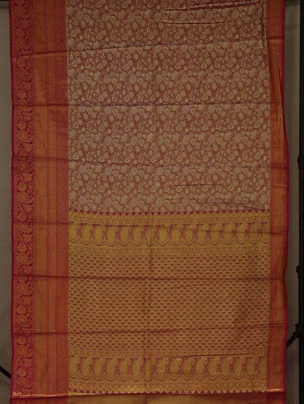 Champagne Gold Kanchipuram Inspired Semi Silk Saree with Medium Medium Contrast Border