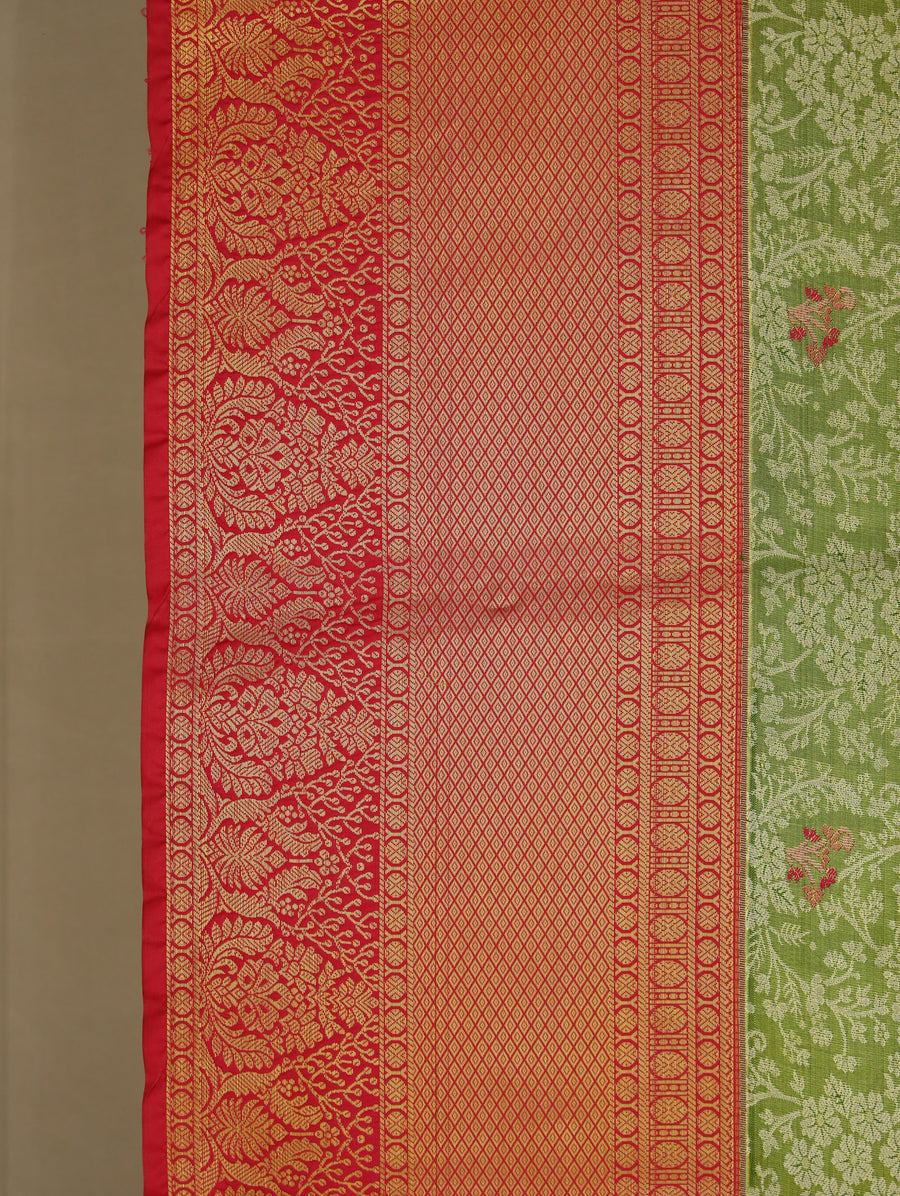 Sage Green Kanchipuram Inspired Semi Silk Saree with Wide Wide Contrast Border
