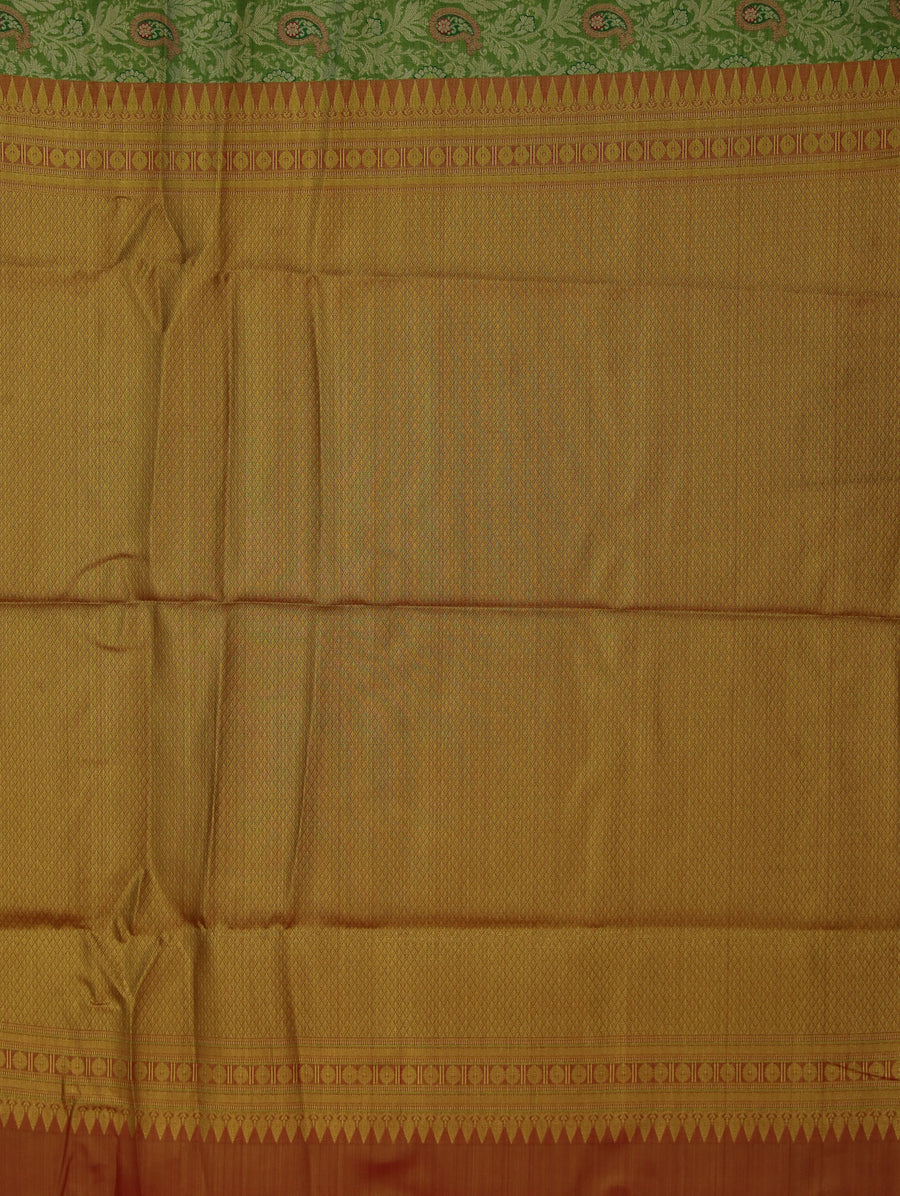 Lime Green Kanchipuram Inspired Semi Silk Saree with Wide Wide Contrast Border